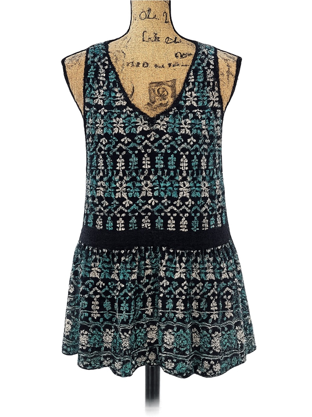 Maeve by Anthropologie Embroidered Sleeveless Peplum Top Navy Green Size Sm NWT